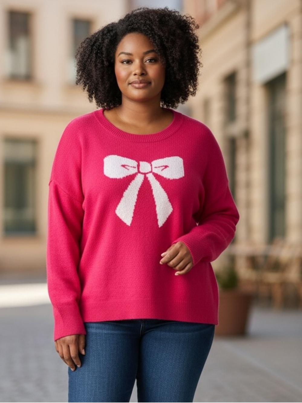 Cece Women’s Beautiful Sequin Bow Pink Sweater Size‎ XL SOFT Barbiecore Colorful